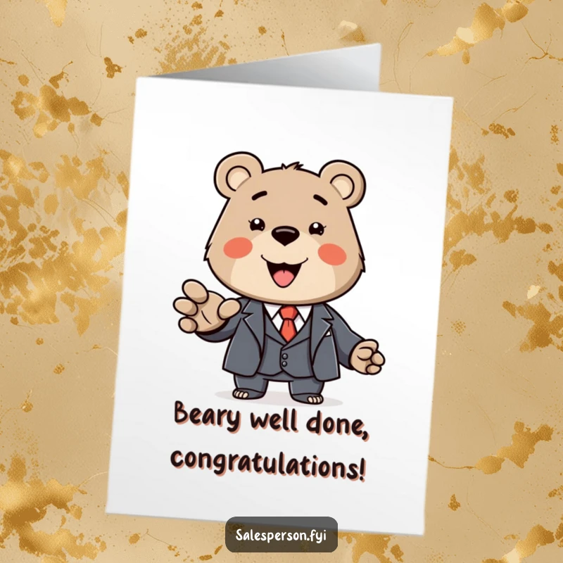 Funny Free Printable Congratulations Card: A well-dressed bear in a suit offers a congratulatory handshake.