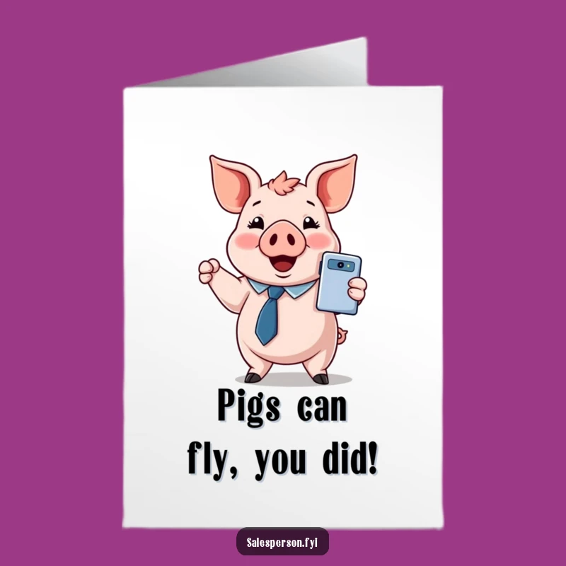 Free Printable Congrats Card: Pig's Shiny Gadget Success - Funny Downloadable