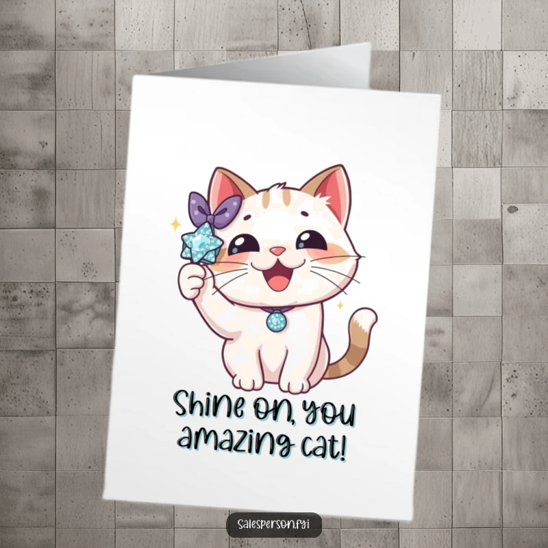 Funny Free Printable Congratulations Card: A cat flaunting a sparkly accessory, celebrating a stylish achievement with confidence.