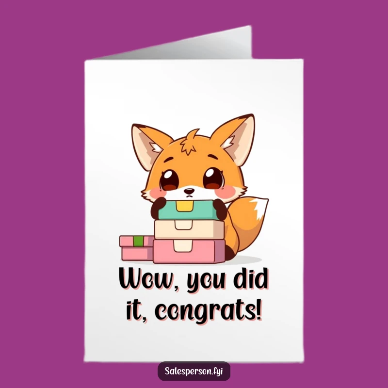 Free Printable Congrats Card: Surprised Fox Boxes, Celebrate Big Wins with Downloadable Wonder