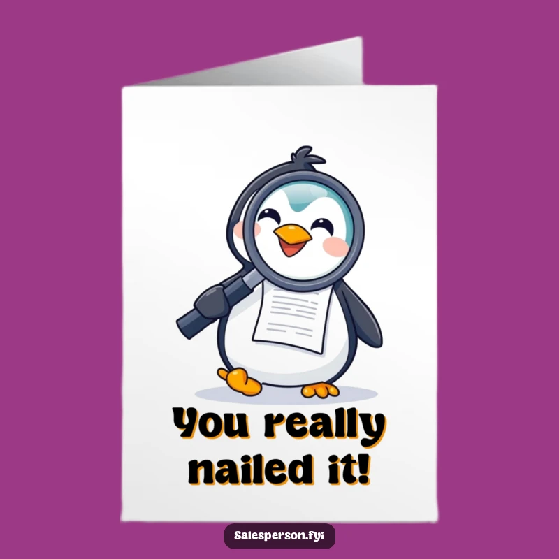 Free Printable Penguin Examine Card - Funny Downloadable Congrats Gift