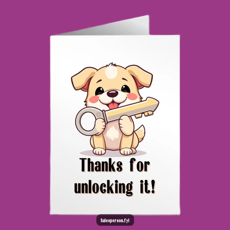 Free Printable Thank You Card: Funny Dog with Key, Heartfelt Downloadable Gift