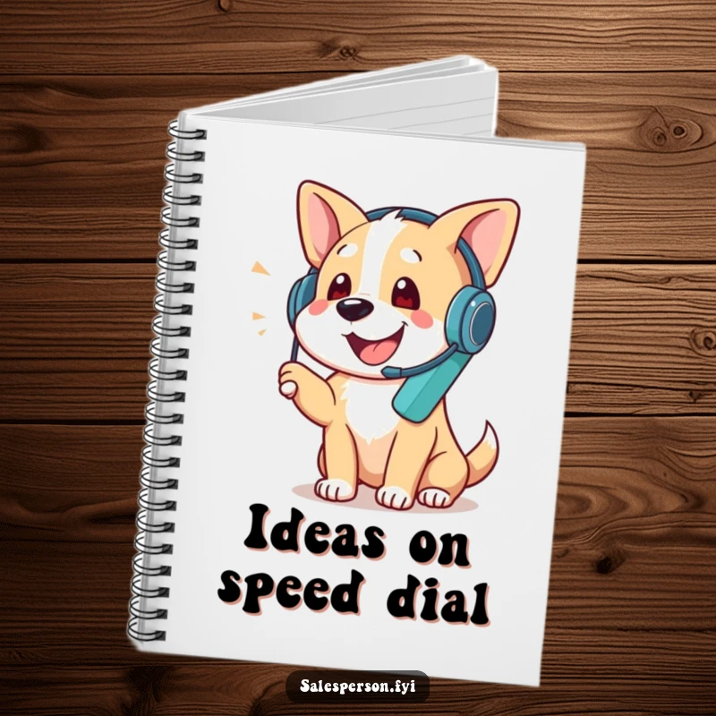 Funny notebook with a dog wearing a headset and talking on the phone, ideal for note-taking, a practical funny gift.