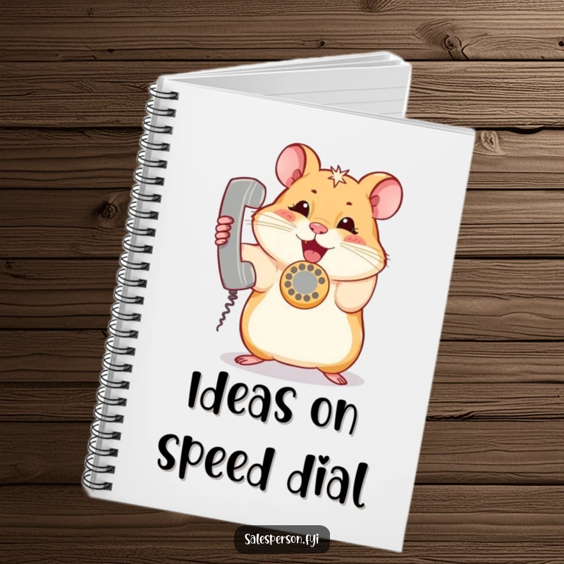 Funny hamster notebook with a curious rodent holding a ringing telephone, perfect for capturing notes and ideas.