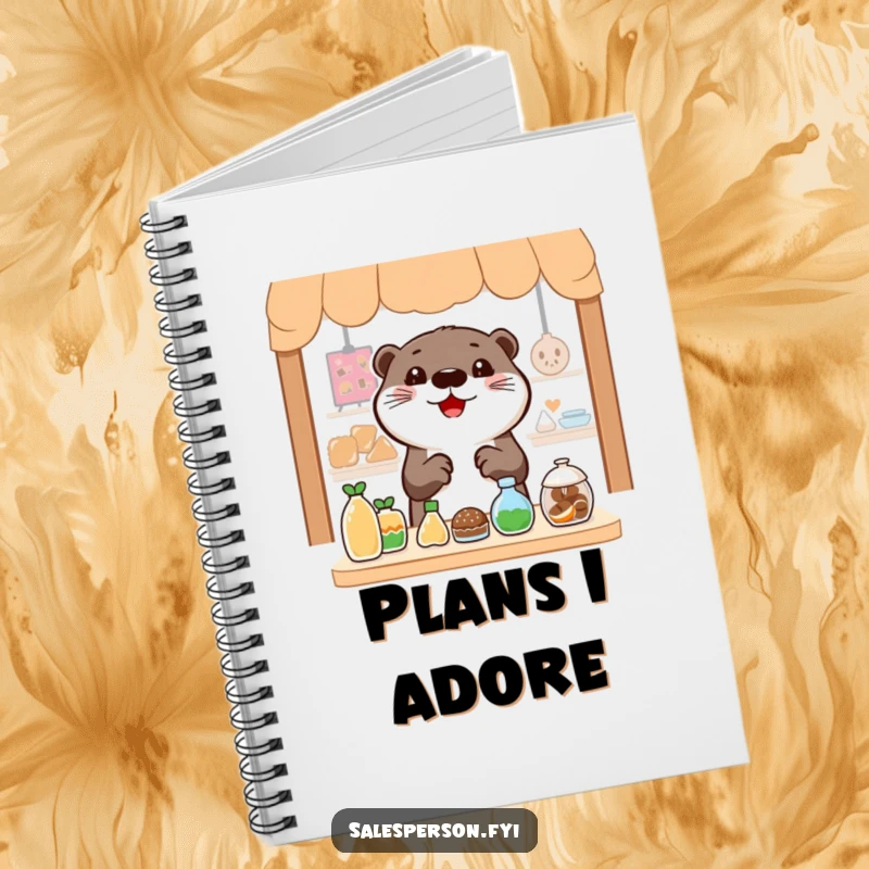 Funny Otter Notebook: Cheerful otter gesturing widely towards enticing items, perfect for jotting down ideas.