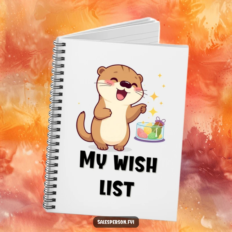 Funny otter notebook with a playful creature pointing at sparkling goods, perfect for humorous list-making. Cute gift.