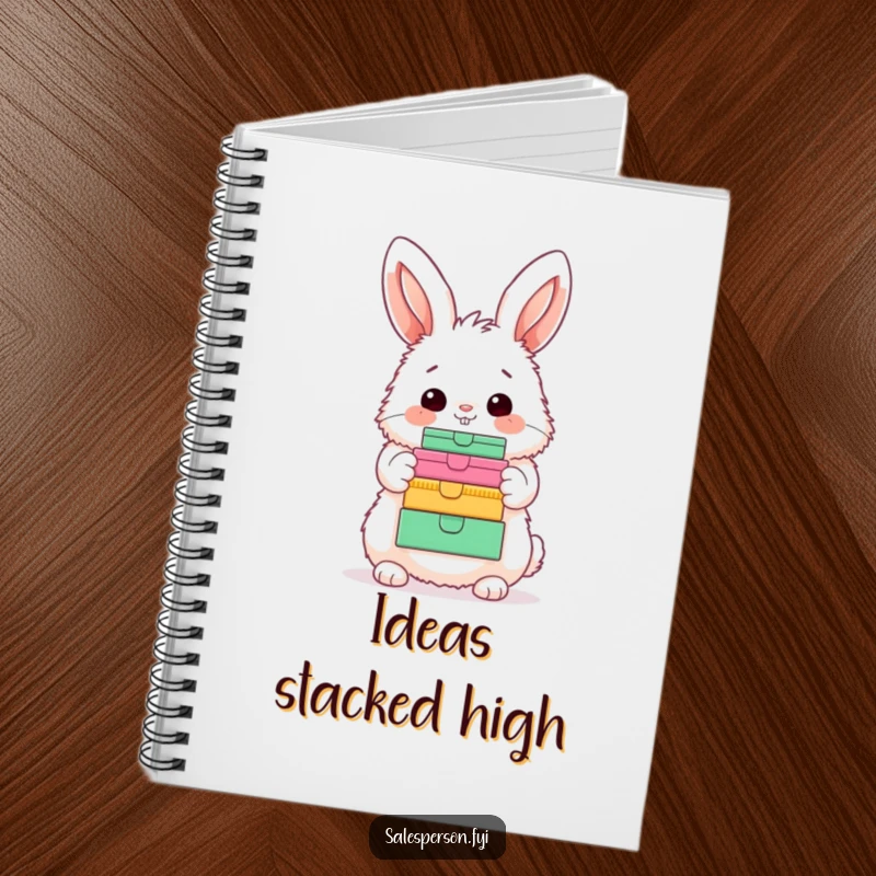 Funny Bunny Notebook: A fluffy bunny happily nodding, showcasing a colorful stack of boxes, perfect for jotting down ideas.