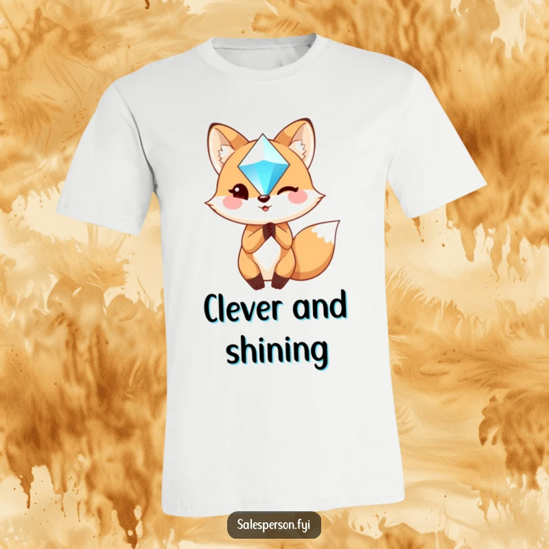 Funny Fox T-Shirt: A charming fox confidently winks while holding a dazzling sparkling gem, ideal for treasure lovers.