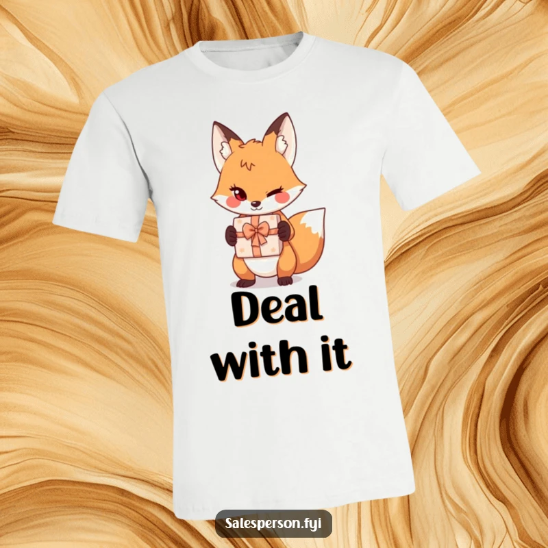 Funny sly fox winking and offering a metaphorical gift box, designed for humorous and playful self-expression.