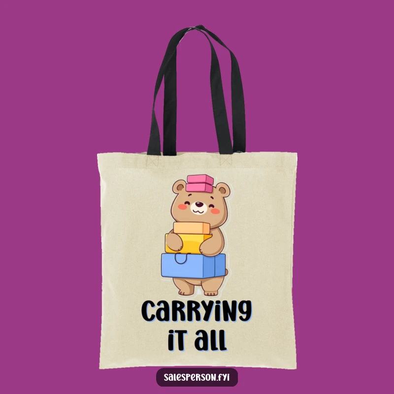 Funny Bear Stacking Tote Bag: Confident Bear Carry-All, Humorous Gift