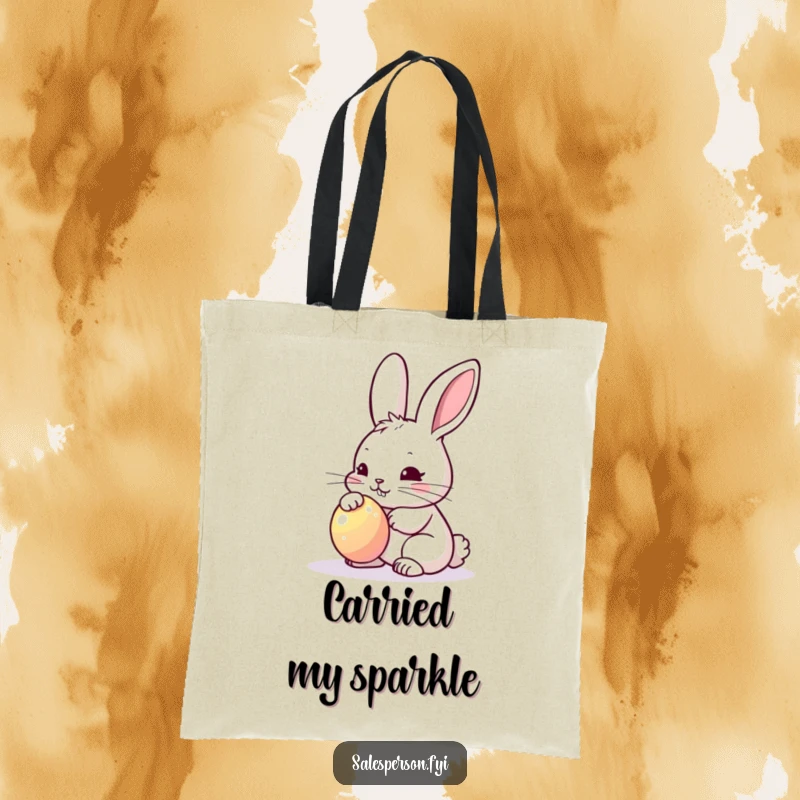 Funny Bunny Polishing Tote Bag: Determined bunny polishing a bright shiny object, stylish accessory.