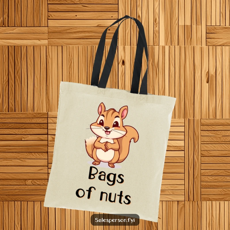 Funny squirrel sealing a business agreement with a handshake, printed on a sturdy tote bag, perfect funny gift.